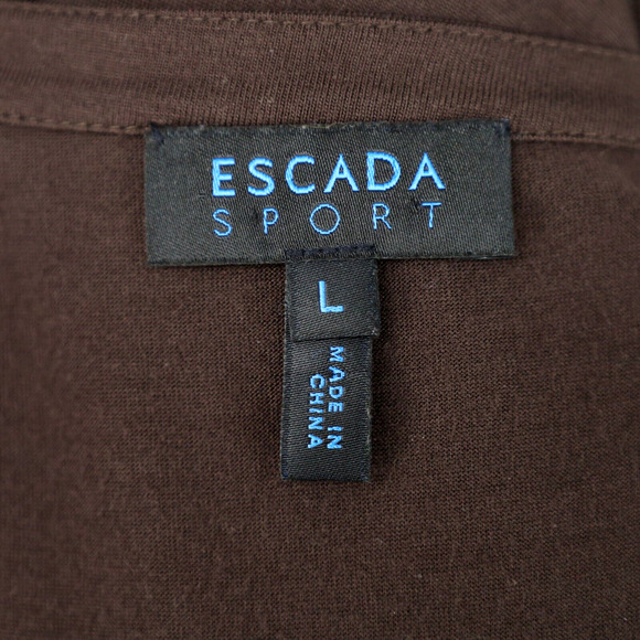 Escada Sport Top Womens Large Brown Blouse Pink Beads Neckline Stretch Knit - Picture 3 of 14